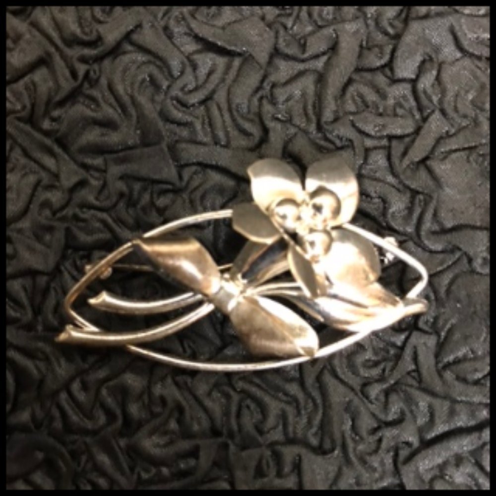 Vintage Carl Art Sterling Lily with Bow 3" Wide Pin Brooch